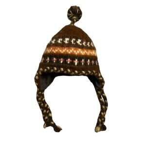 Wool sherpa hat, hand knitted in Nepal partially fleece lined